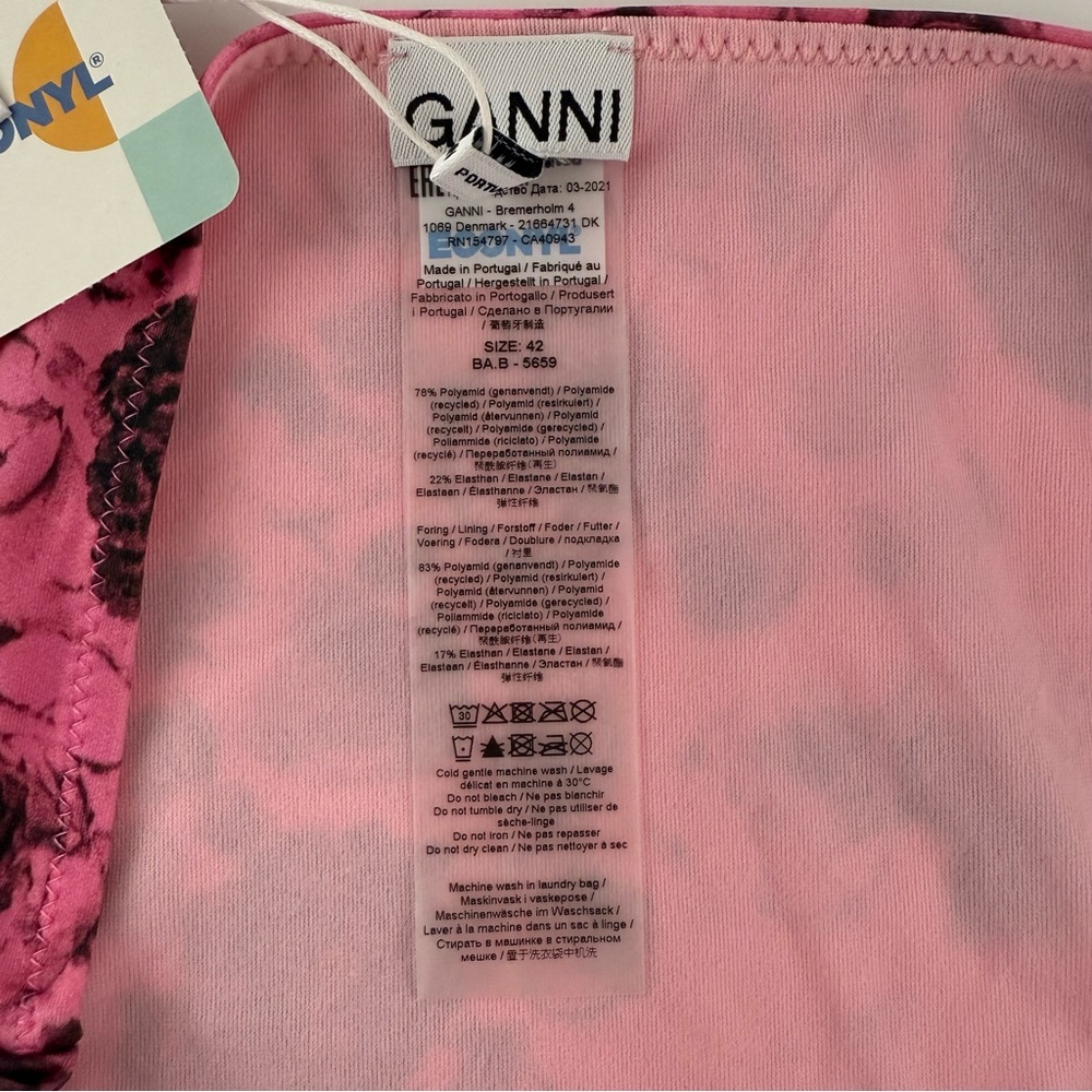 GANNI Floral Twisted Bikini Bottom Pink Size 42 L 10/12 NWT - Picture 6 of 6